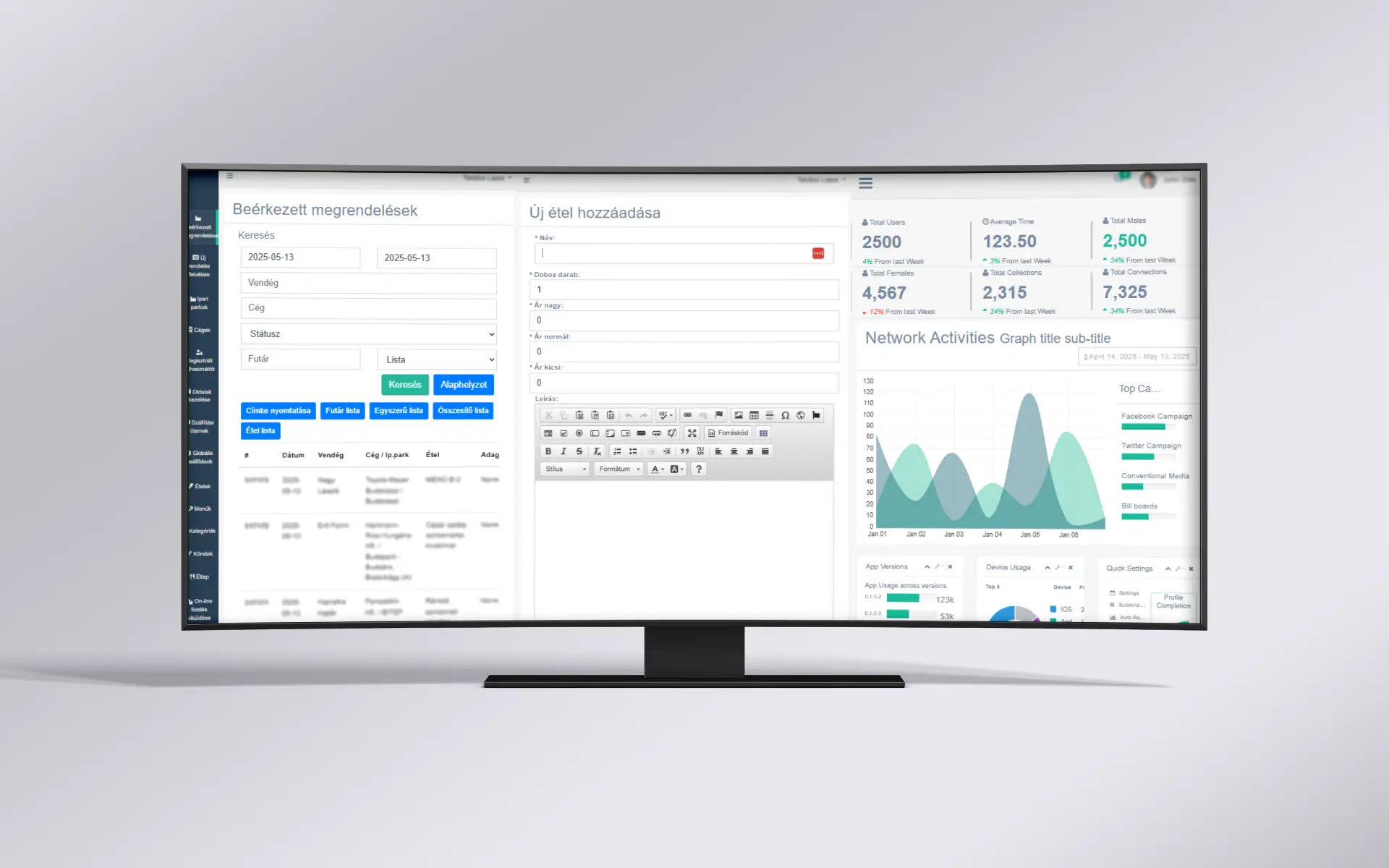 Webalkalmazás és admin rendszer CMS felülete
